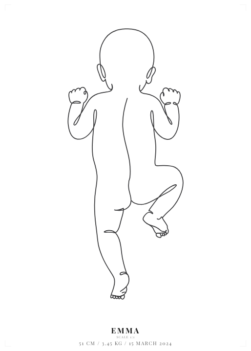 Birth poster — Emma (white/charcoal pose1 line)
