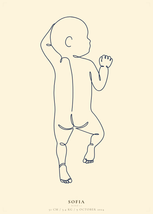 Birth poster — Sofia (buttercream/navy pose3)