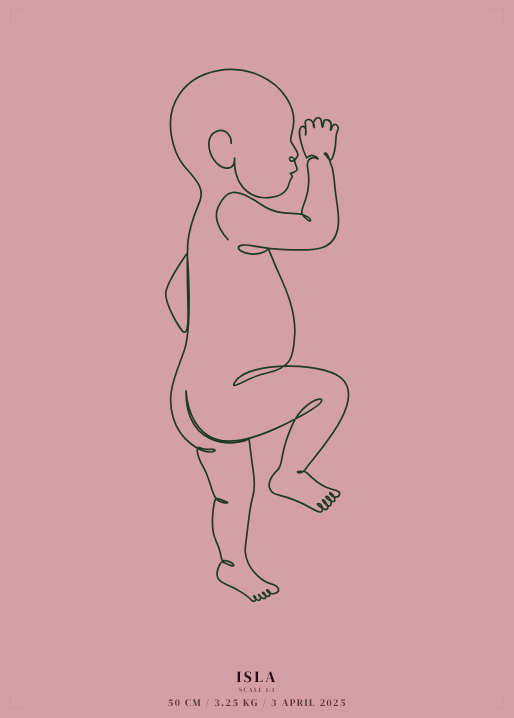 Birth poster — Isla (dusty-rose/forest pose4)