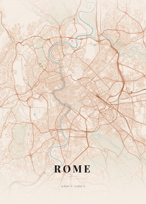 Custom map poster — Rome (terracotta)