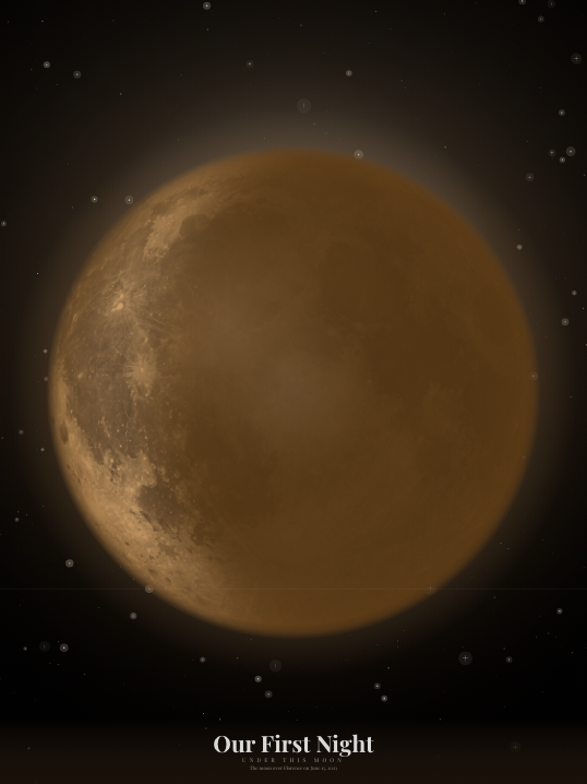 Moon phase poster — Our First Night (copper warm horizon)