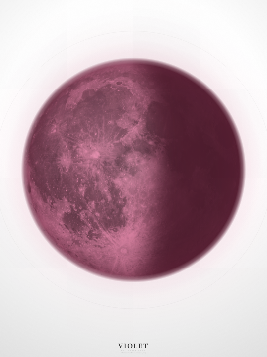 Moon phase poster — Violet (white rose minimal)