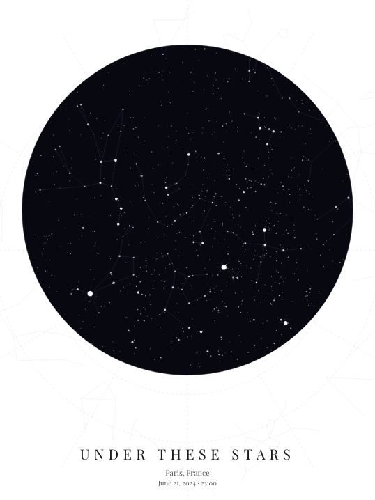 Star map — Under These Stars, Paris (midnight circle)