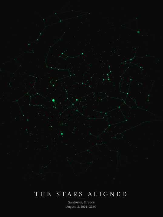 Star map — The Stars Aligned, Santorini (neon horizon)